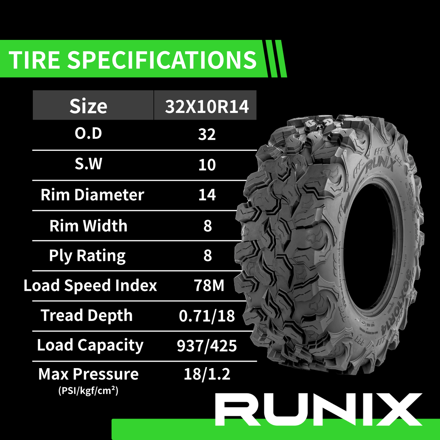 RUNIX ClawTrek ATV Tire Set of 4
