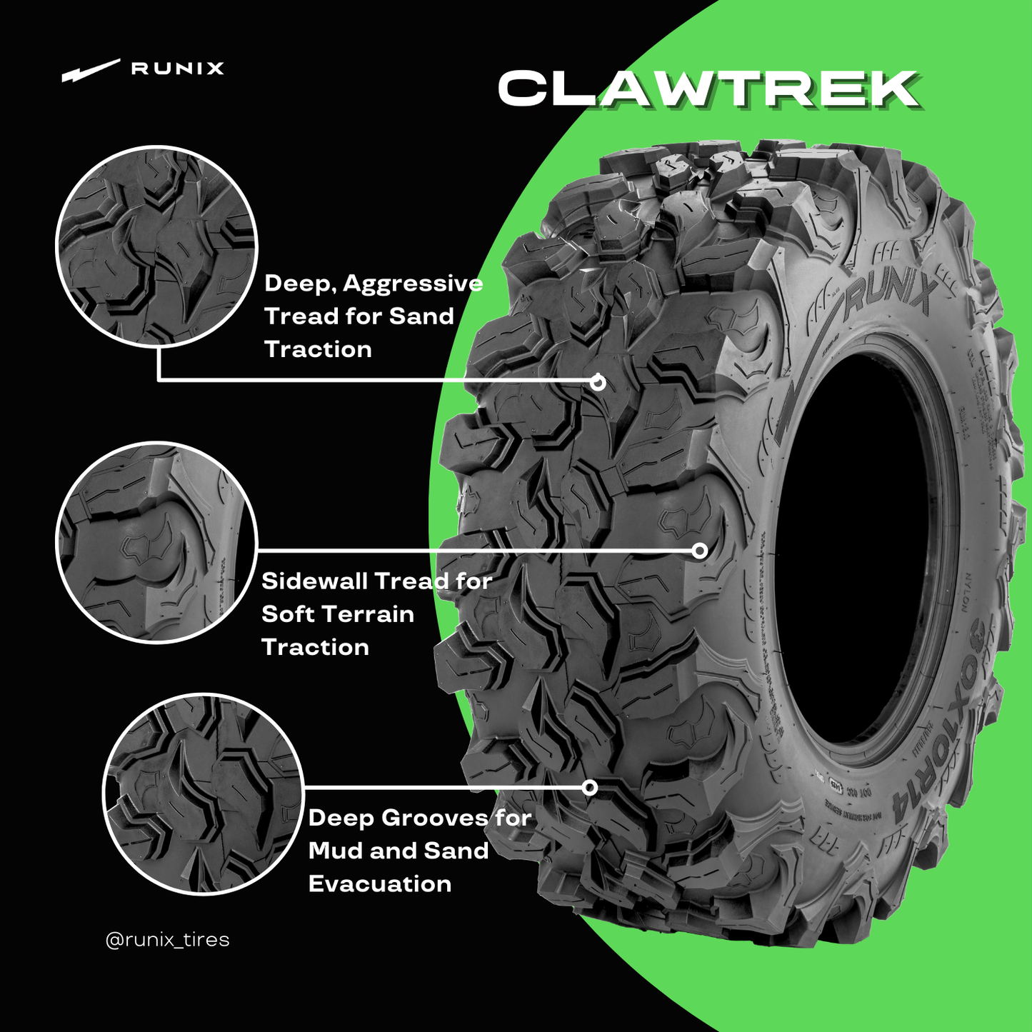 RUNIX ClawTrek ATV Tire Set of 4