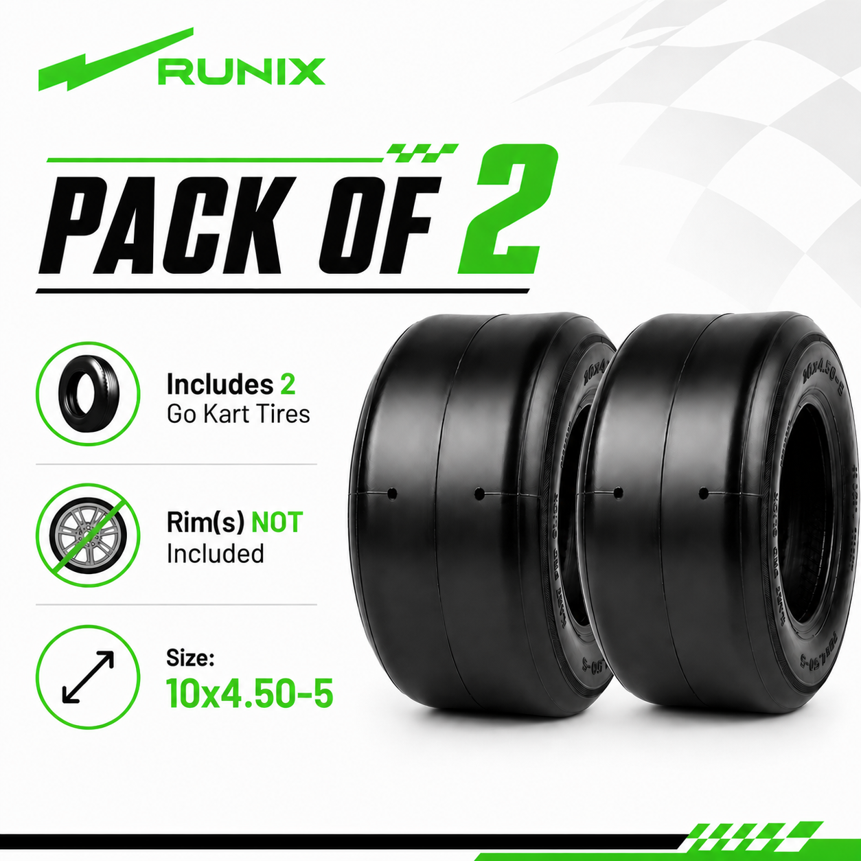 Go Kart Tires, 10x4.50-5, SP62 Medium Compound, Pack of 2