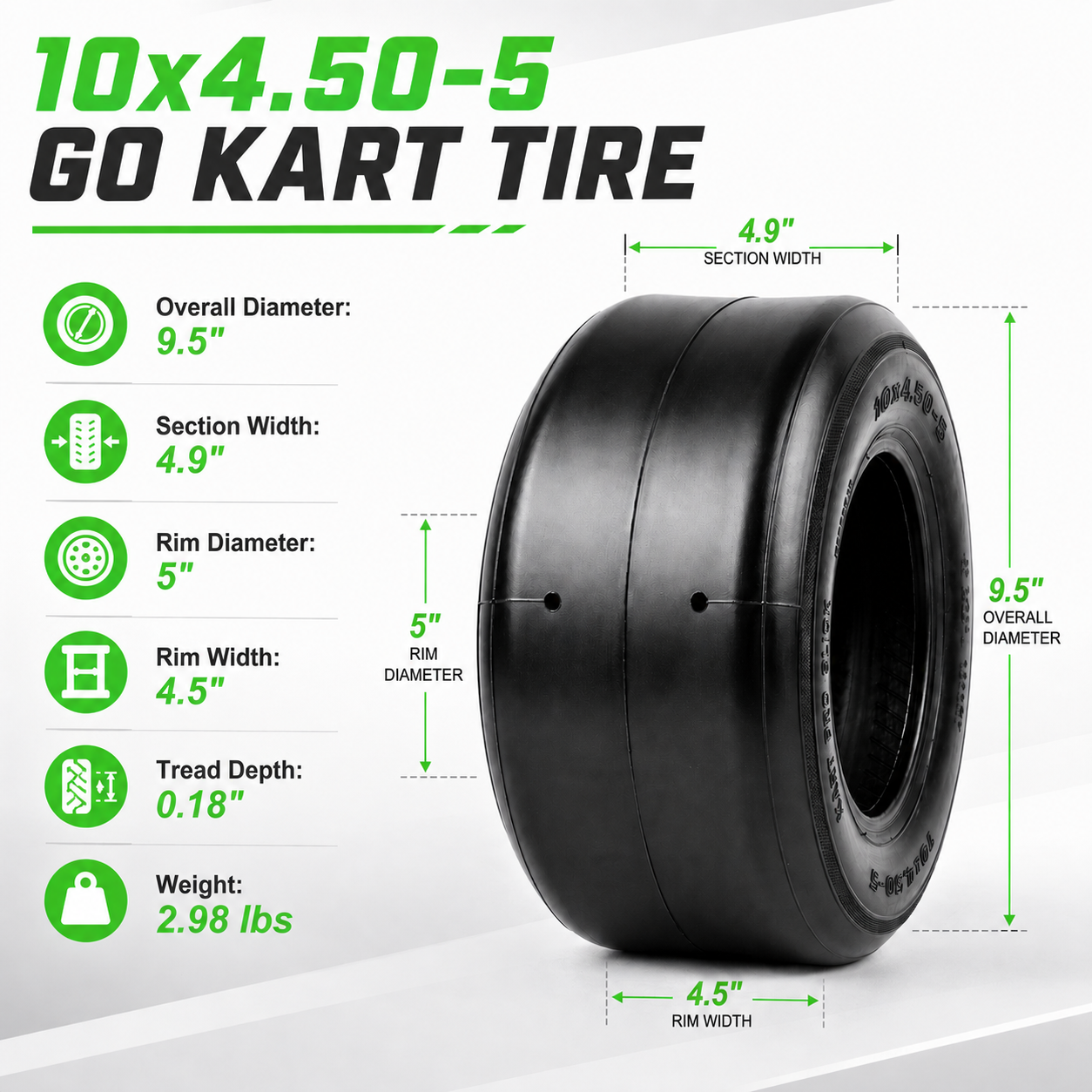 Go Kart Tires, 10x4.50-5, SP75 Hard Compound, Pack of 2