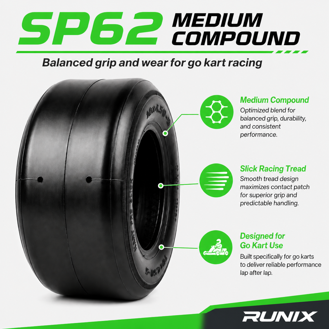 Go Kart Tires, 10x4.50-5, SP62 Medium Compound, Pack of 2