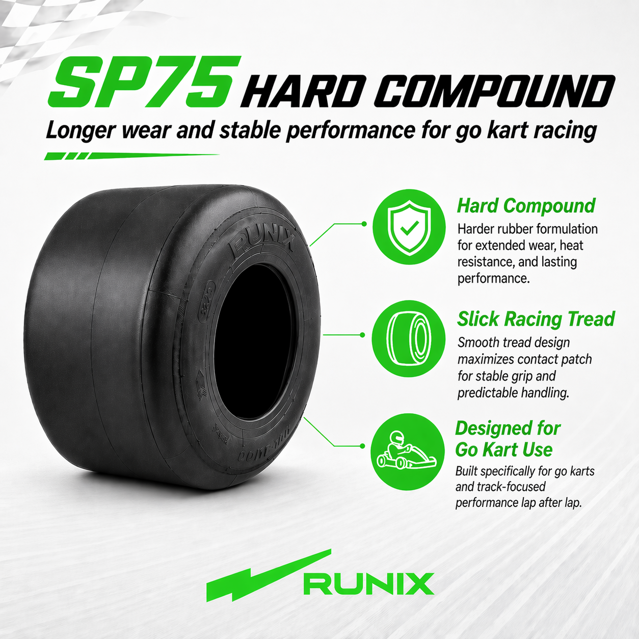 Go Kart Tires, 11x7.10-5, SP75 Hard Compound, Pack of 2