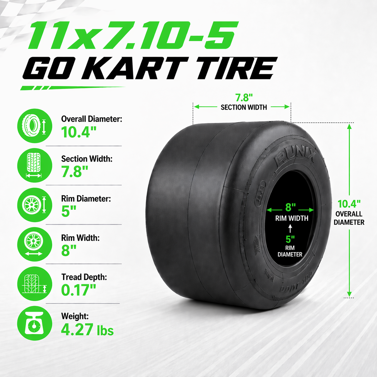 Go Kart Tires, 11x7.10-5, SP75 Hard Compound, Pack of 2