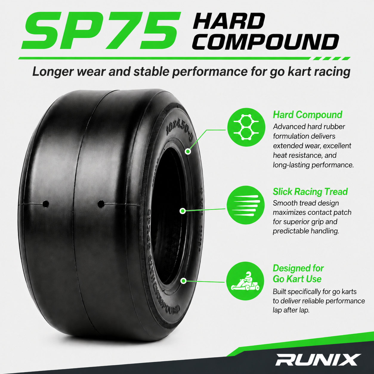 Go Kart Tires, 10x4.50-5, SP75 Hard Compound, Pack of 2