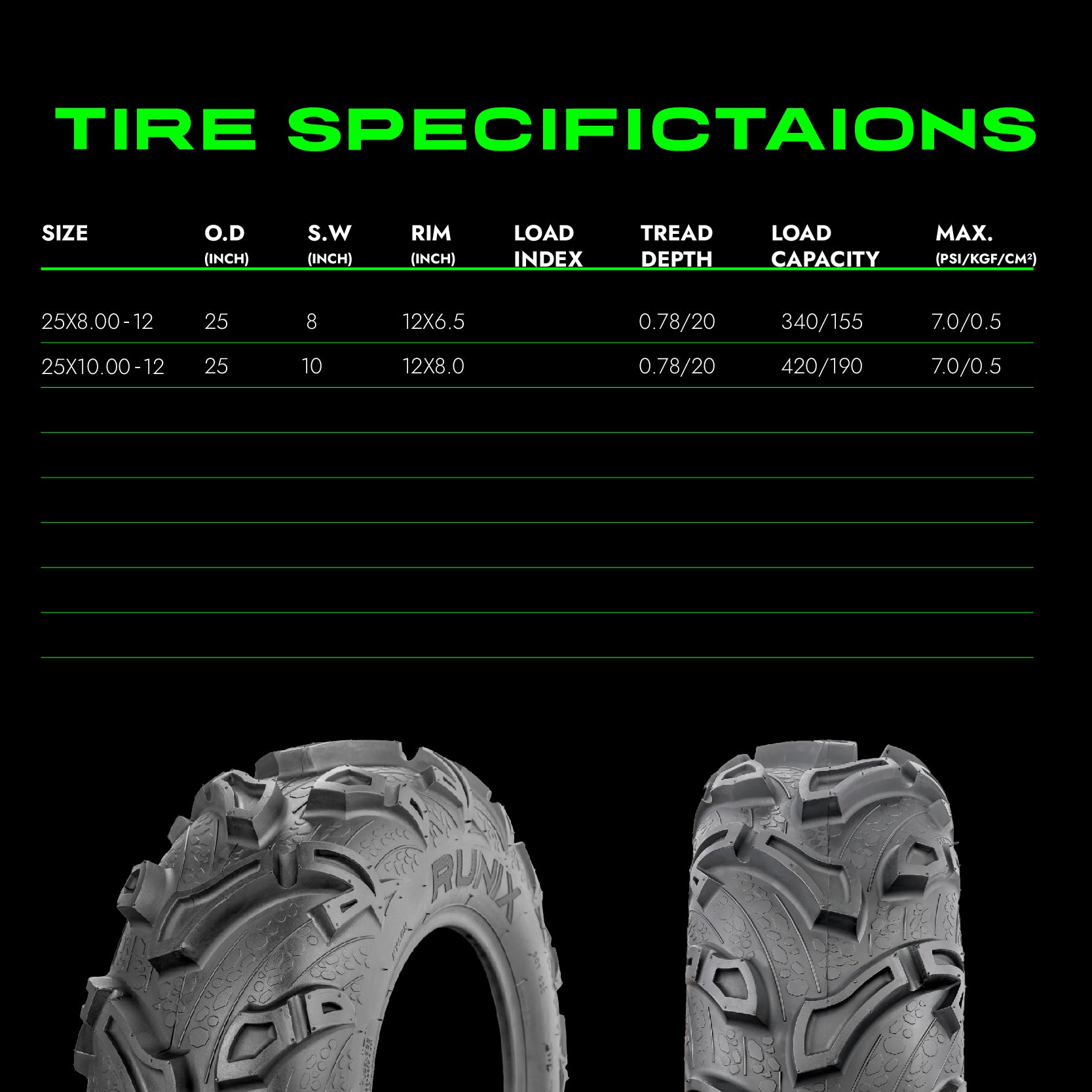 RUNIX MudRavager ATV Tire Set of 4