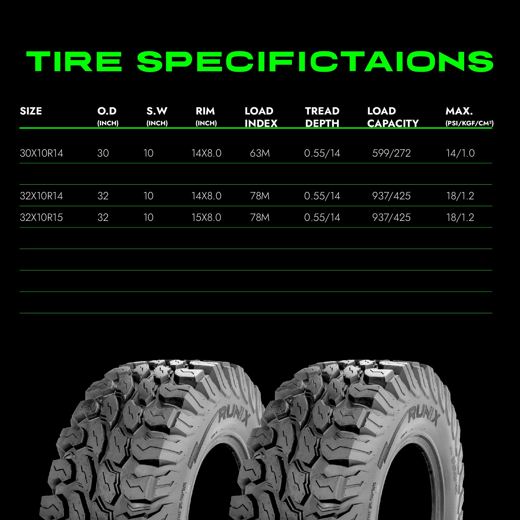 RUNIX PeakCrawler ATV Tire Set of 2