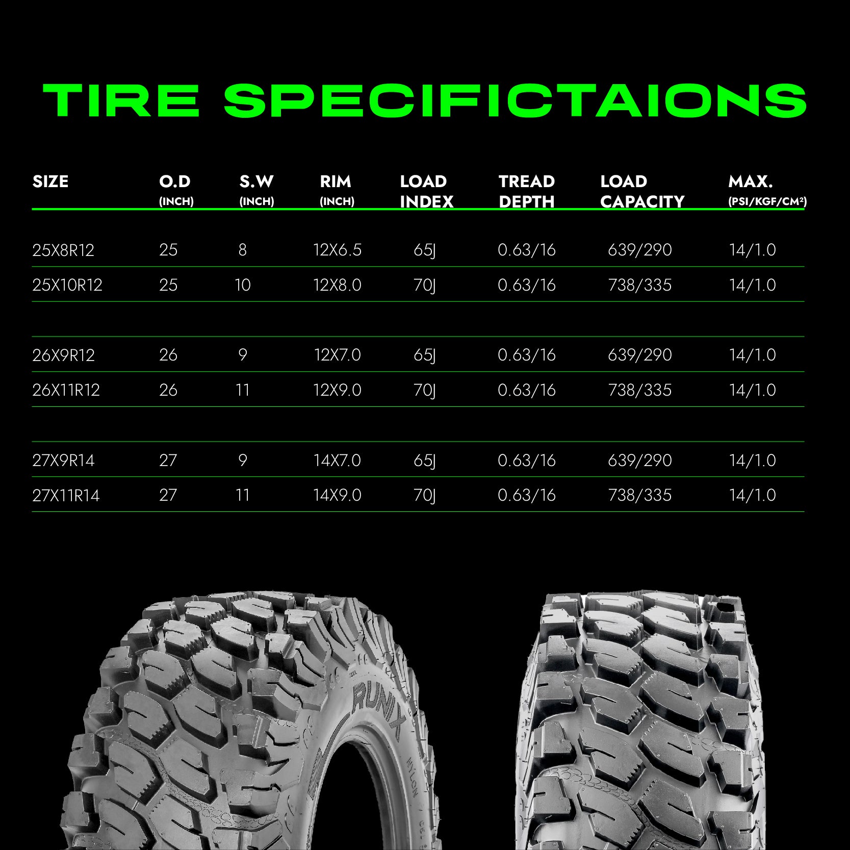 RUNIX TerraVance ATV Tire Set of 4