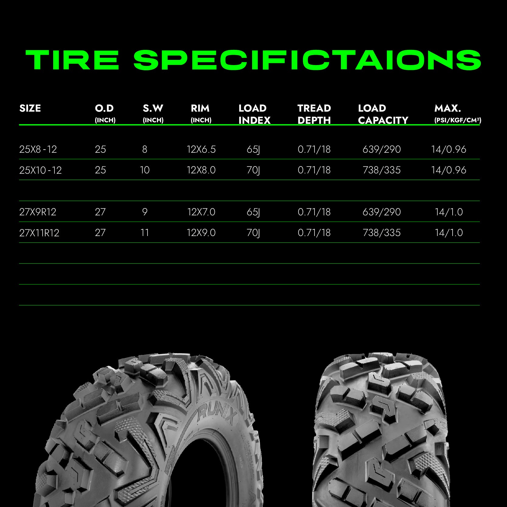 RUNIX TrailFury EX ATV Tire Set of 4